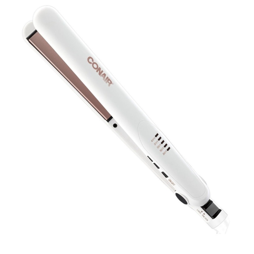 Conair Double Ceramic‎ 1 inch Flat Iron White Rose Gold CS221 5 Heat Settings